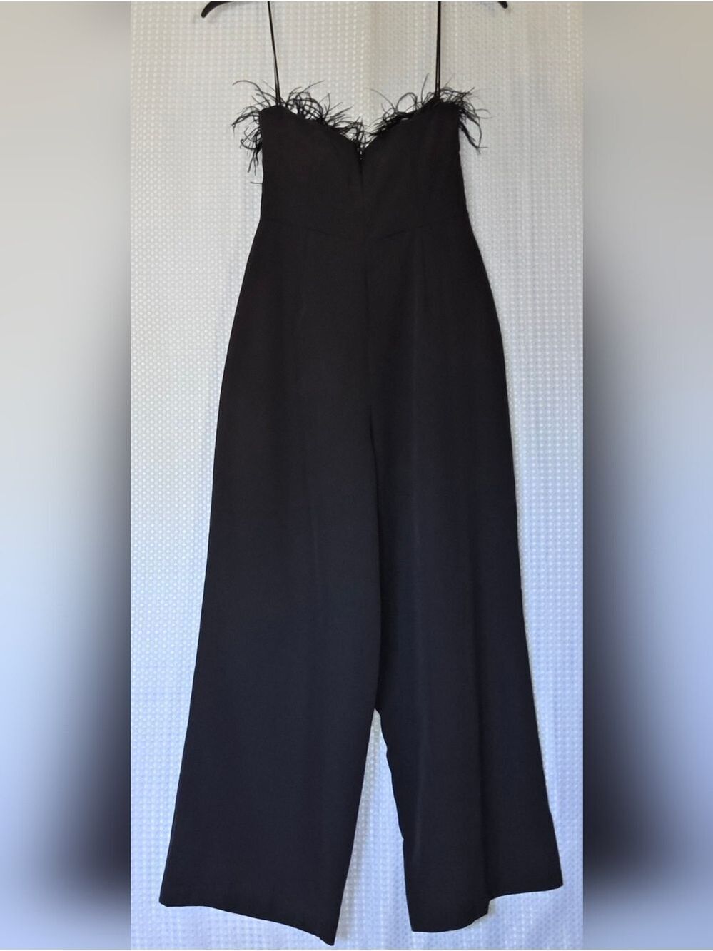 Sam Edelman Feather Trim Wide Leg Jumpsuit Black Cocktail Gala 10 - Picture 11 of 11